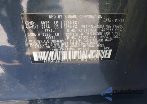 2024 Subaru Outback Touring Xt из США, поврежденный, VIN 4S4BTGPD7R3237349